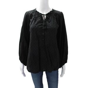 Curation Women's Round Neck Long Sleeves Tassel Textured Blouse Black Size XS